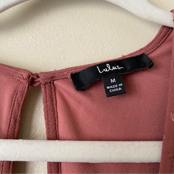 Lulus | Closer Look Dusty Rose Swiss Dot Romper Long Tie Sleeves Pink Medium - Picture 10 of 11